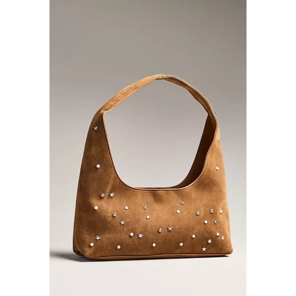 Melie Bianco Reina Faux-Suede Studded Shoulder Bag